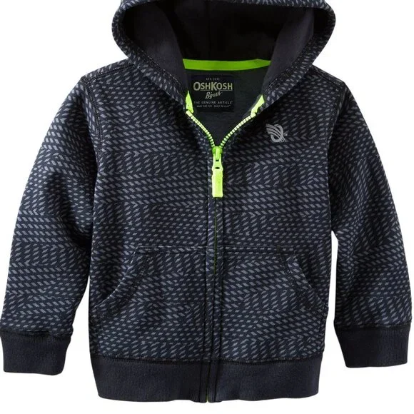 NWT Oshkosh Bgosh Toddler Boys Cardigan Hoodie Jacket Black Jersey-Lined… - Picture 4 of 5